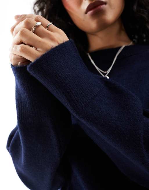 ASOS DESIGN boxy crew neck jumper in navy