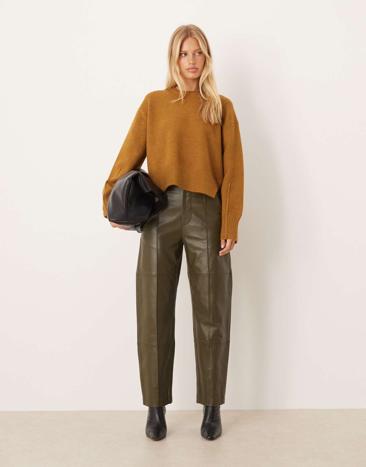 ASOS DESIGN boxy crew neck jumper with side split detail in brown