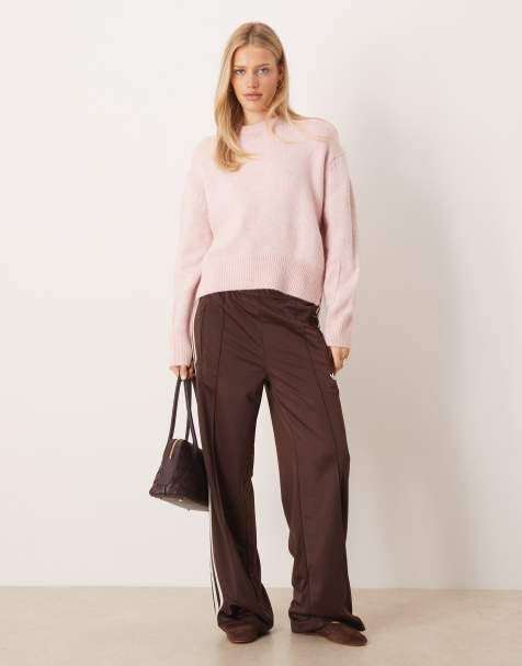 ASOS DESIGN boxy crew neck jumper with side split detail in pale pink