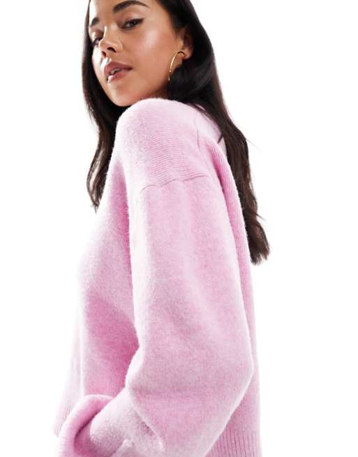 ASOS DESIGN boxy crew neck sweater with side split detail in pink