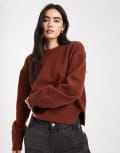 [ASOS DESIGN] ASOS DESIGN boxy crew neck jumper with side split detail in toffee-Brown XS Toffee