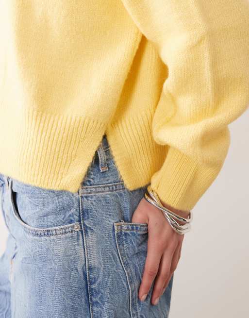 ASOS DESIGN boxy crew neck jumper with side split detail in yellow, 4 of 4