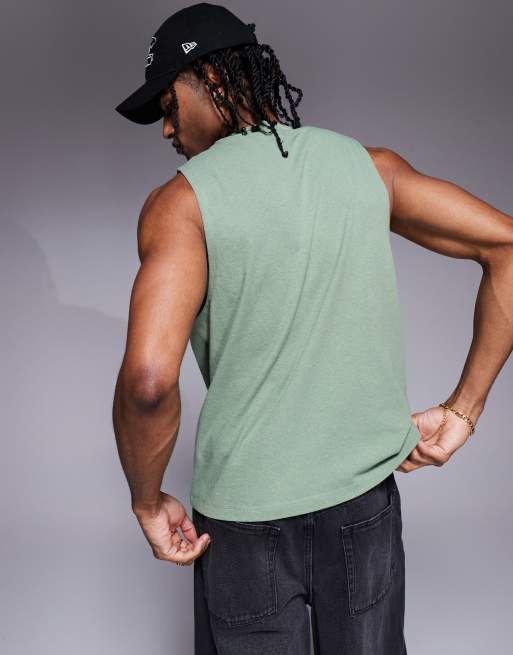 ASOS DESIGN boxy crew neck linen blend tank in khaki green