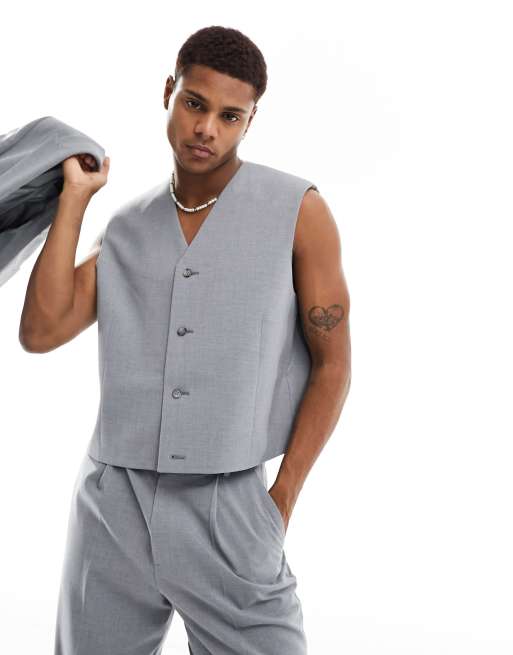 ASOS DESIGN boxy crew neck suit waistcoat in grey