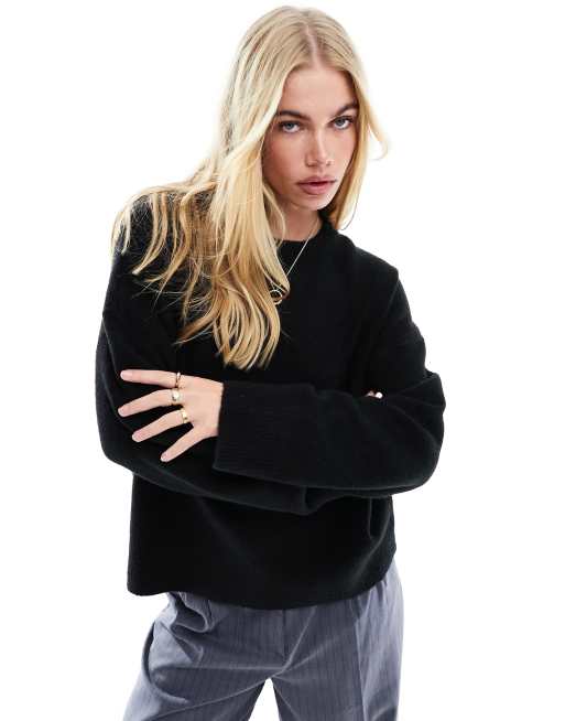 Black Boxy Crew Neck Jumper