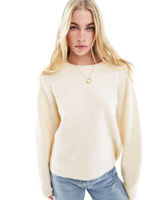 Asos Design Boxy Crew Neck Sweater In Cream-white