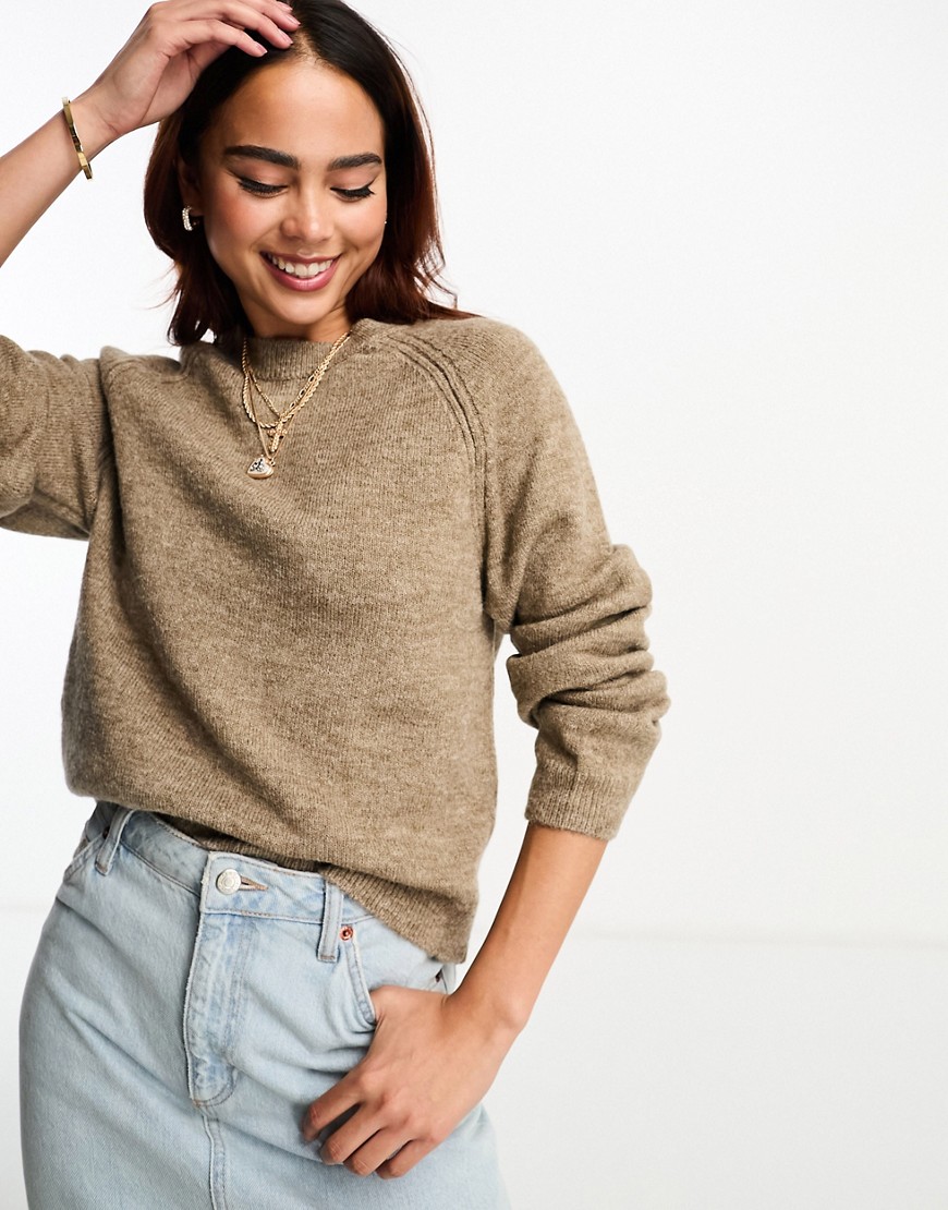 Asos Design Boxy Crew Neck Sweater In Taupe-neutral
