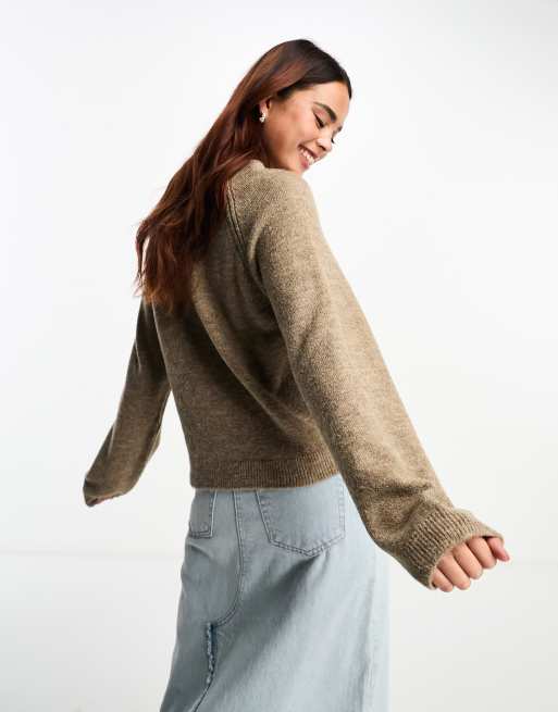 ASOS DESIGN boxy crew neck sweater in taupe