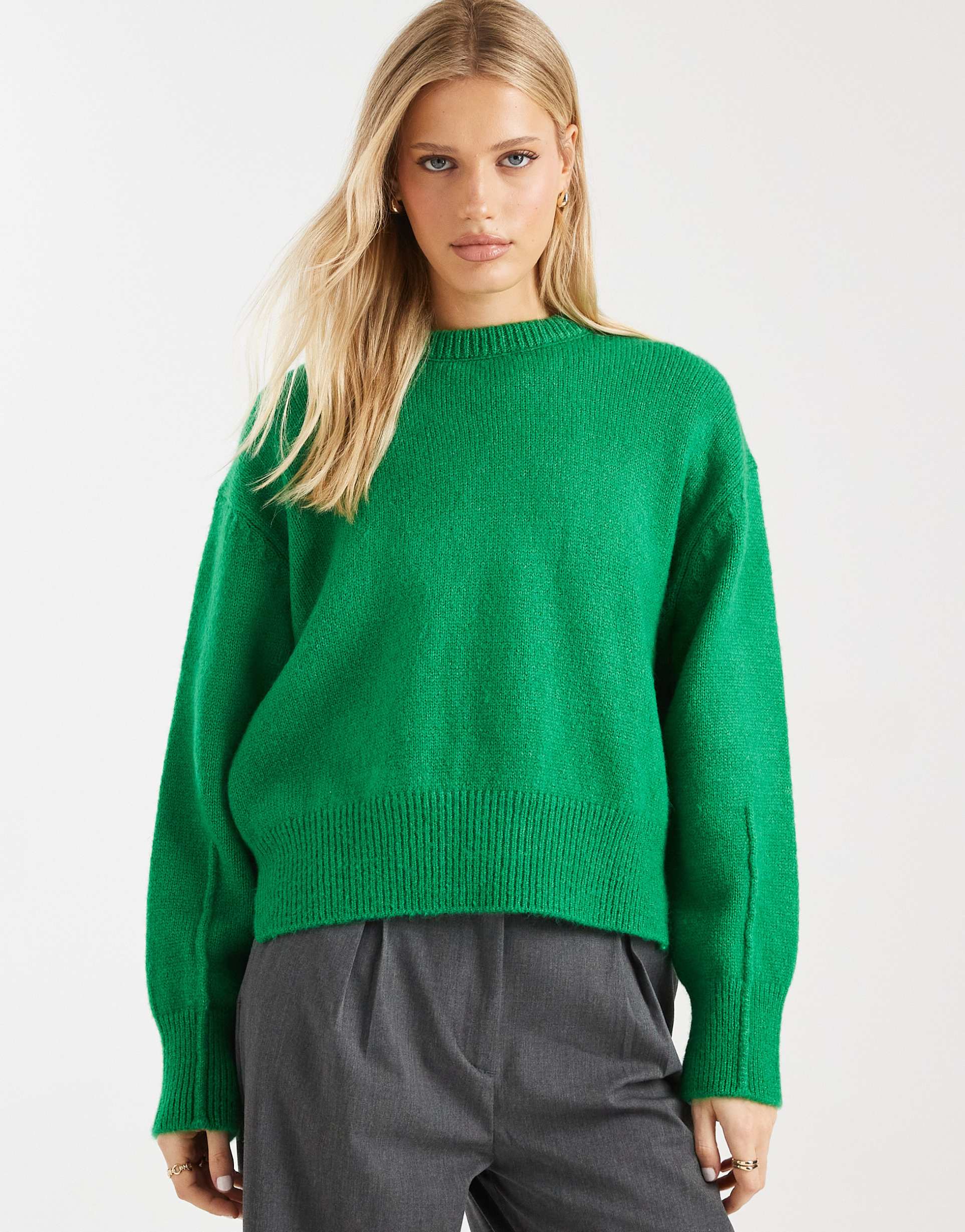 asos design boxy crew neck sweater with side slit detail in bright green