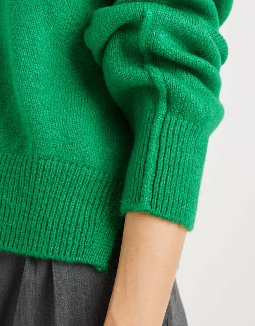 ASOS DESIGN boxy crew neck sweater with side slit detail in bright green, 2 of 4
