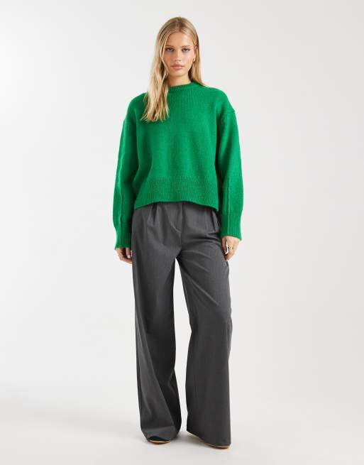 ASOS DESIGN boxy crew neck sweater with side slit detail in bright green, 3 of 4