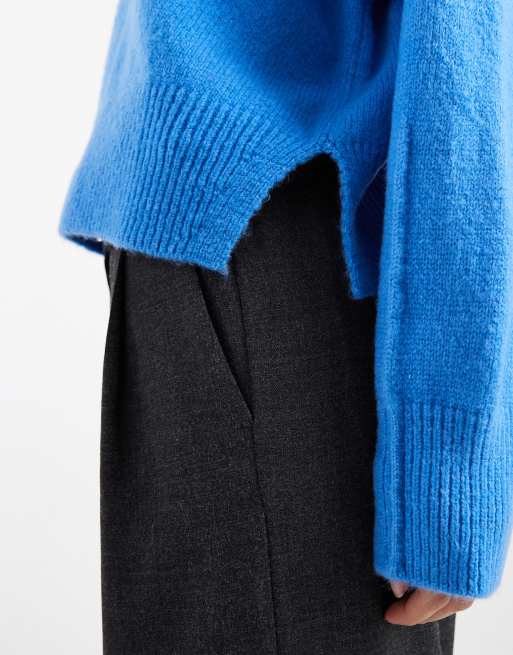 ASOS DESIGN boxy crew neck sweater with side slit detail in light blue