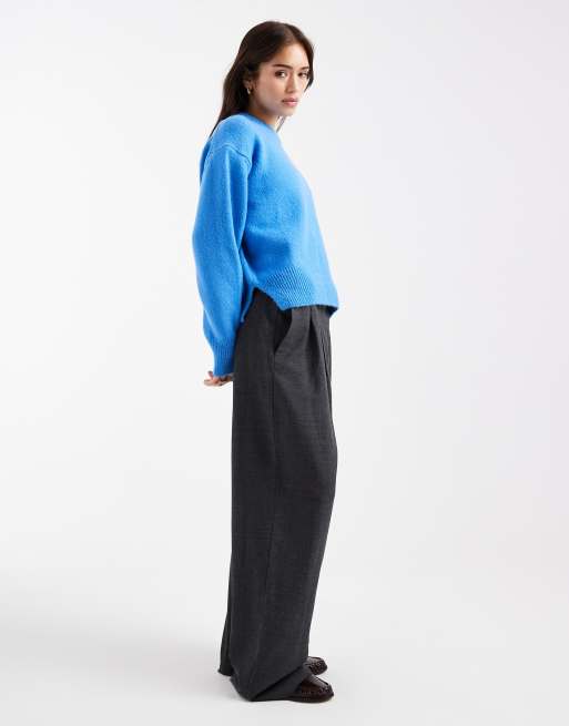 ASOS DESIGN boxy crew neck sweater with side slit detail in light blue