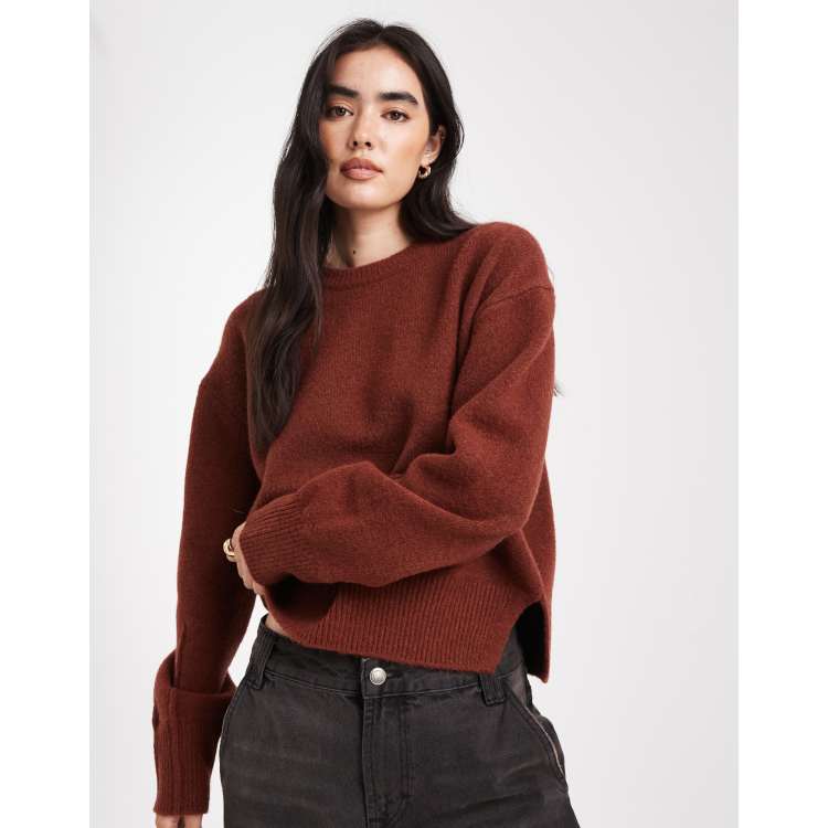 ASOS DESIGN boxy crew neck sweater with side slit detail in