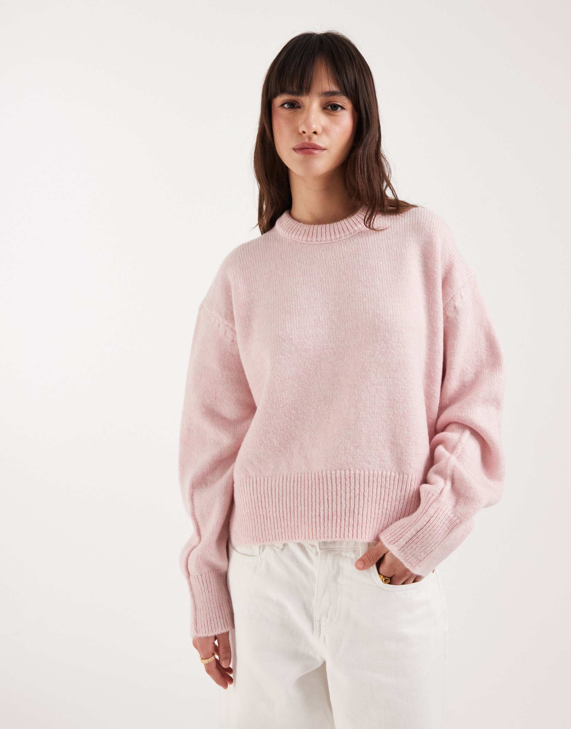 asos design boxy crew neck sweater with side slit detailing in pale lilac