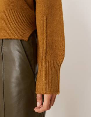 Asos Design Boxy Crew Neck Sweater With Side Split Detail In Brown