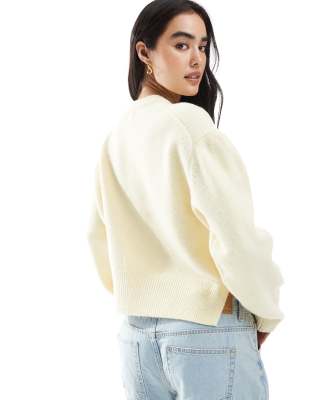 Asos Design Boxy Crew Neck Sweater With Side Split Detail In Yellow
