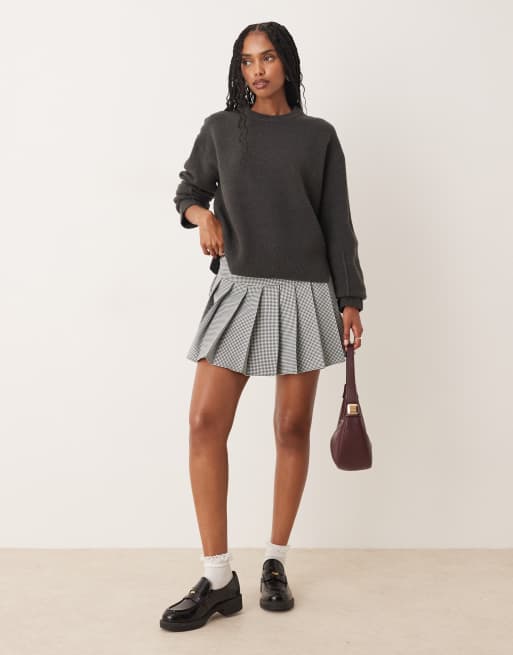 ASOS DESIGN boxy crew neck sweater with side split detail in charcoal