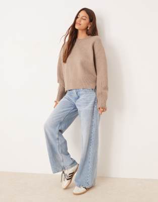 Asos Design Boxy Crew Neck Sweater With Side Split Detail