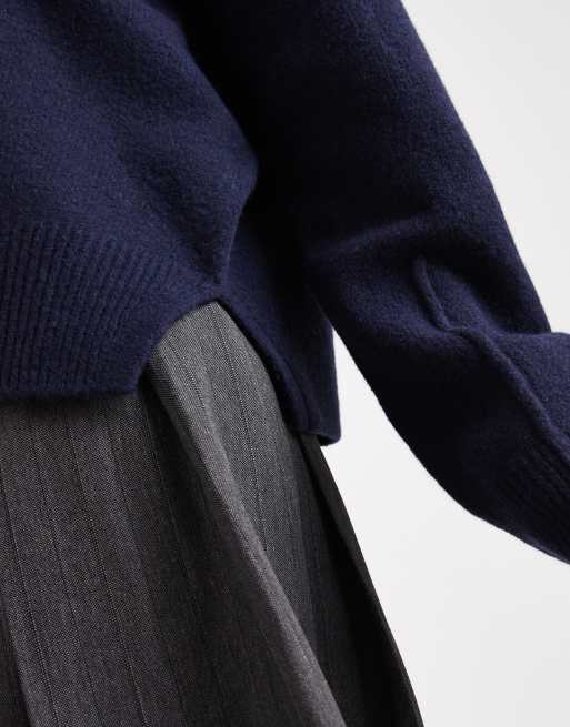ASOS DESIGN boxy crew neck sweater with side split detail in navy