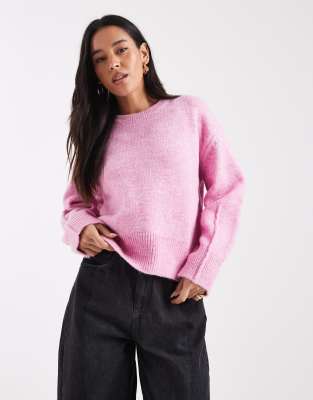 Asos Design Boxy Crew Neck Sweater With Side Split Detail In Pink