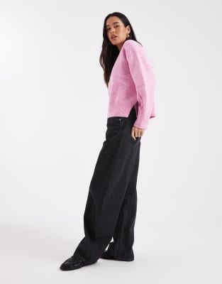 Asos Design Boxy Crew Neck Sweater With Side Split Detail In Pink