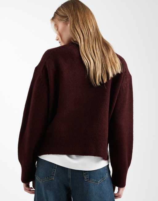 ASOS DESIGN - Pull coupe carrée à col ras de cou et fentes latérales - Prune