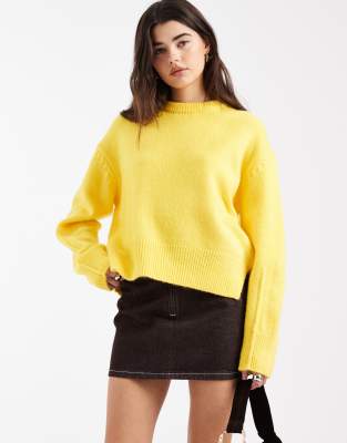 Asos Design Boxy Crew Neck Sweater With Side Split Detail In Yellow