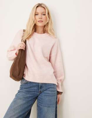 boxy crew neck sweater with side splits in pink