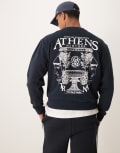 [ASOS DESIGN] ASOS DESIGN boxy crew sweat with city print in navy 2XL Sky captain