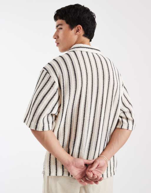 ASOS DESIGN boxy crochet shirt in black & white, 5 of 5
