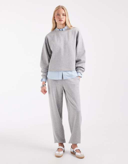 ASOS DESIGN boxy crop brushback sweat in grey marl , 2 of 4