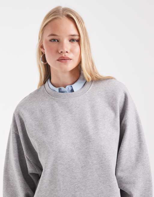 ASOS DESIGN boxy crop brushback sweat in grey marl , 3 of 4