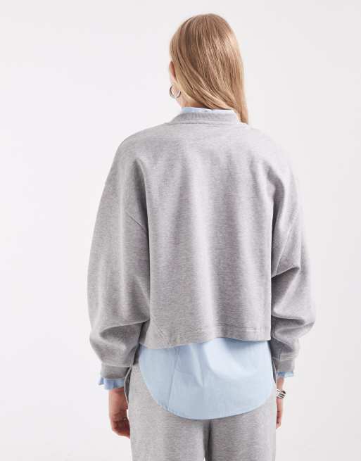 ASOS DESIGN boxy crop brushback sweatshirt in gray heather , 4 of 4