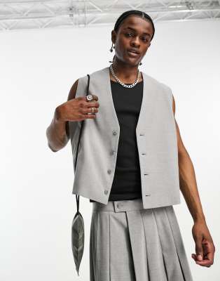 Asos Design Boxy Crop Suit Vest In Gray