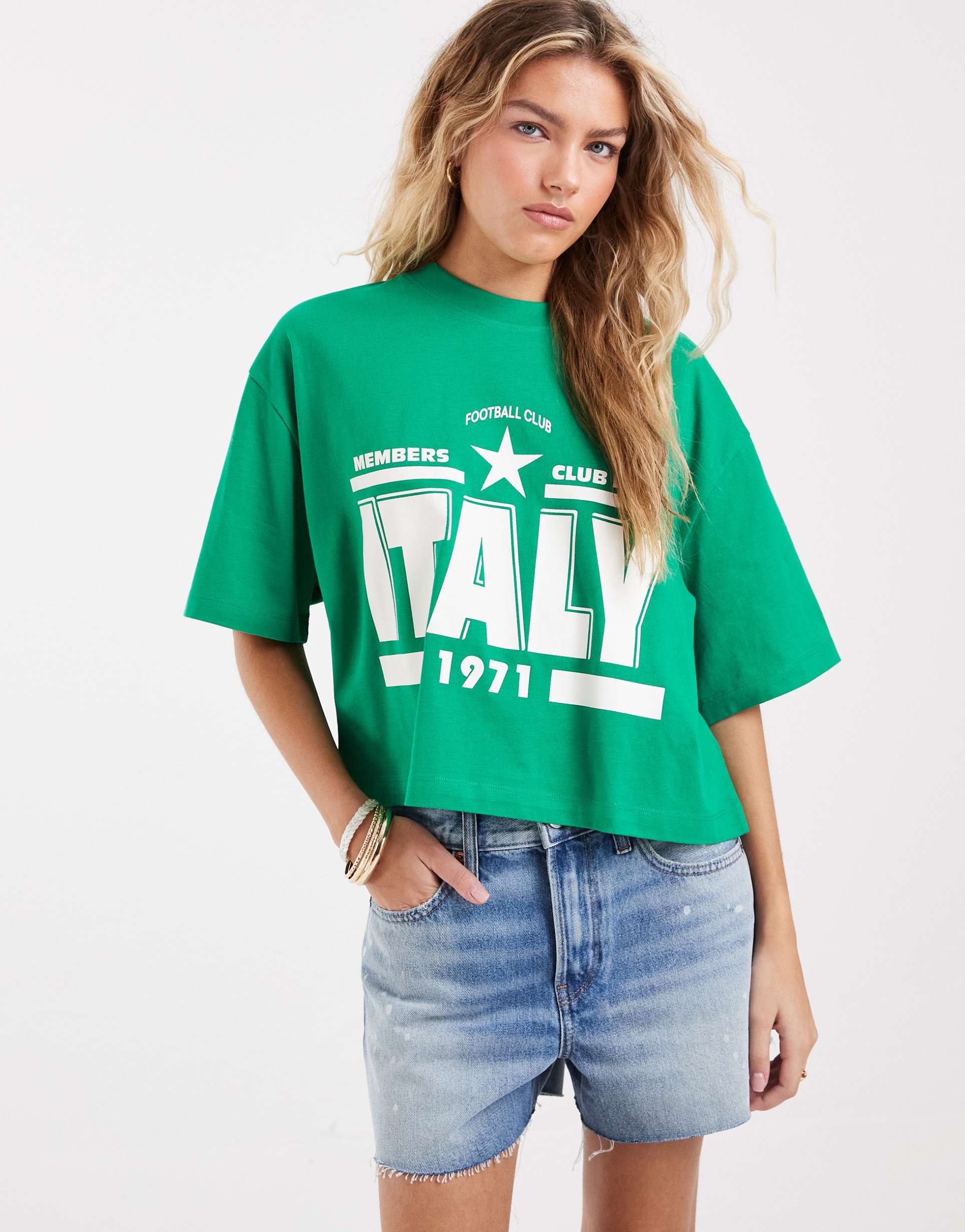 asos design boxy crop t-shirt with italy graphic in green