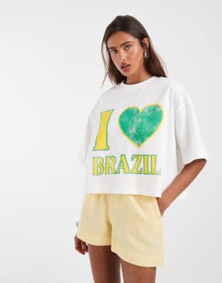 Asos Design Boxy Crop Tee With I Love Brazil Graphic In Multi