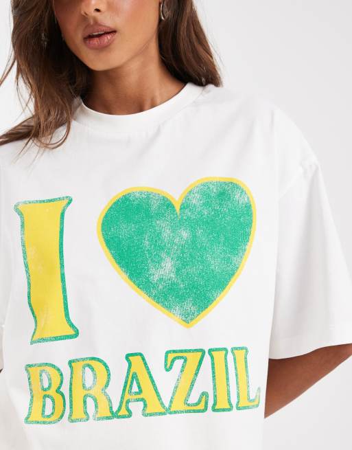 ASOS DESIGN boxy crop tee with I love Brazil graphic in white, 3 of 4