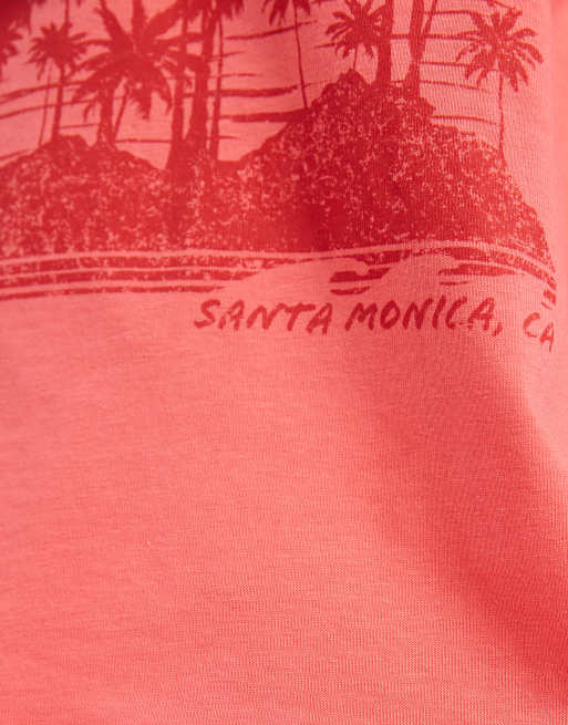 ASOS DESIGN Boxy crop tee with palm island graphic in coral, 3 of 4