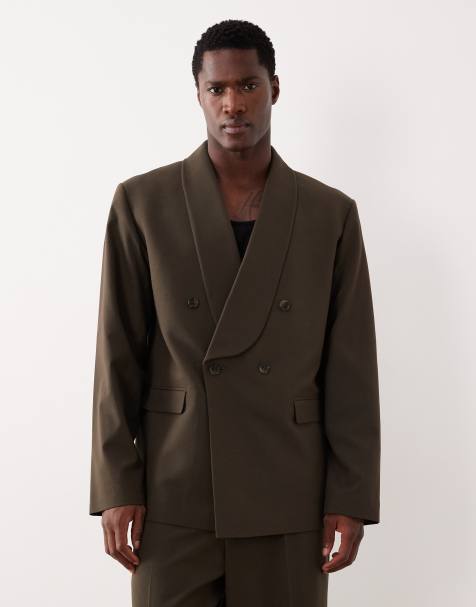 ASOS DESIGN boxy cropped shawl collar suit jacket in olive green - view 1