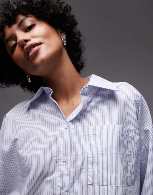 ASOS DESIGN boxy cropped shirt in blue stripes
