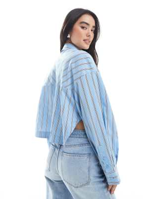 Asos Design Boxy Cropped Shirt With Pocket In Multi