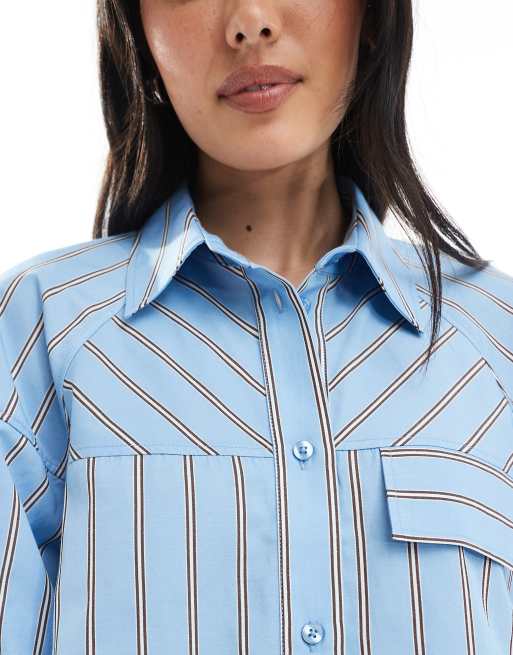 ASOS DESIGN boxy cropped shirt with pocket in premium cotton in stripe, 3 of 4