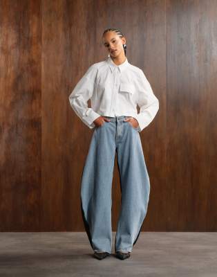 Asos Design Boxy Cropped Shirt With Pocket In White