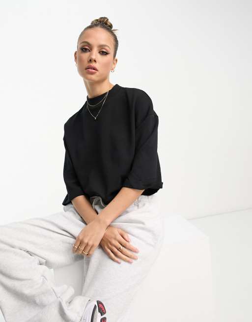 ASOS DESIGN boxy cropped short sleeve sweat in black