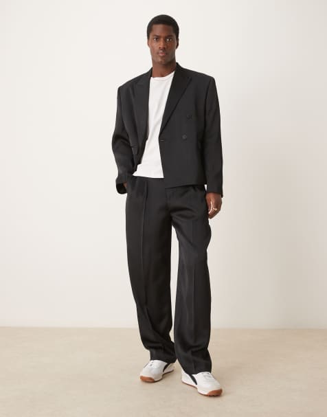 ASOS DESIGN boxy cropped suit in black satin - view 1