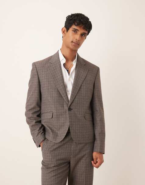 ASOS DESIGN boxy cropped suit jacket in brown texture - view 1