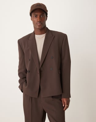 Asos Design Boxy Cropped Suit Jacket In Brown
