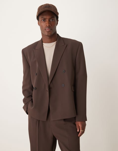 ASOS DESIGN boxy cropped suit jacket in brown - view 1