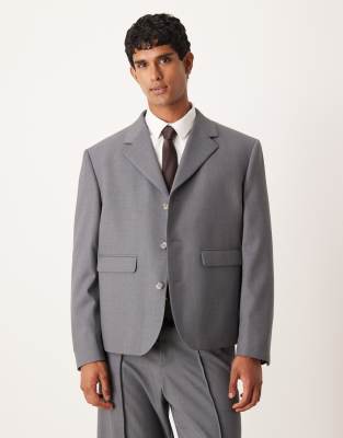 Asos Design Boxy Cropped Suit Jacket In Gray